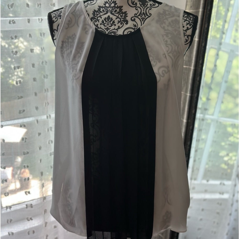Sheer black and white tank blouse
